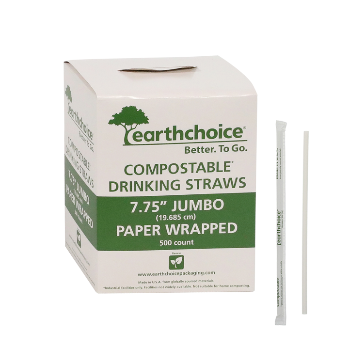 Earth's Choice 7.75" Jumbo Wrapped Straw - Compostable / Biodegradable